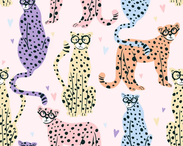 Hipster Cheetah Seamless Pattern Hearts Cute Background Girls Baby Kids — Stock vektor