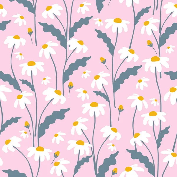 Seamless Floral Pattern Daisies Vector Daisy Background Fabric Wrapping Textile — 스톡 벡터