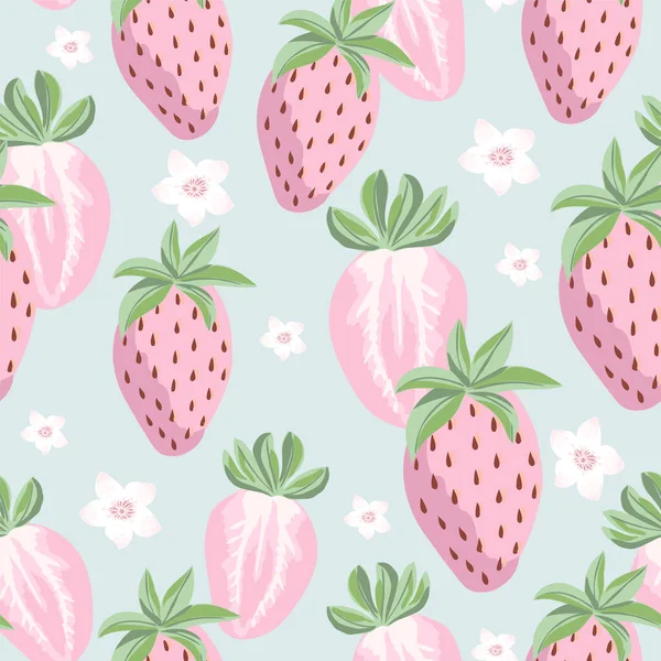 Seamless Pattern Strawberries Cute Berry Background Fabric Wrapping Textile Wallpaper — Stockvektor