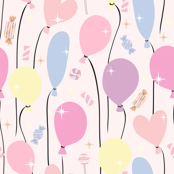 Fête Anniversaire Motif Sans Couture Avec Des Ballons Des Bonbons — Image vectorielle