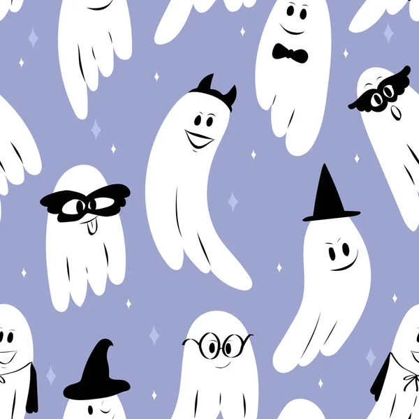 かわいい幽霊のシームレスなパターン ハロウィンベクトルイラスト — ストックベクタ