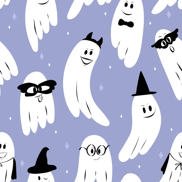 Carino Modello Senza Soluzione Continuità Fantasma Illustrazione Vettoriale Halloween — Vettoriale Stock