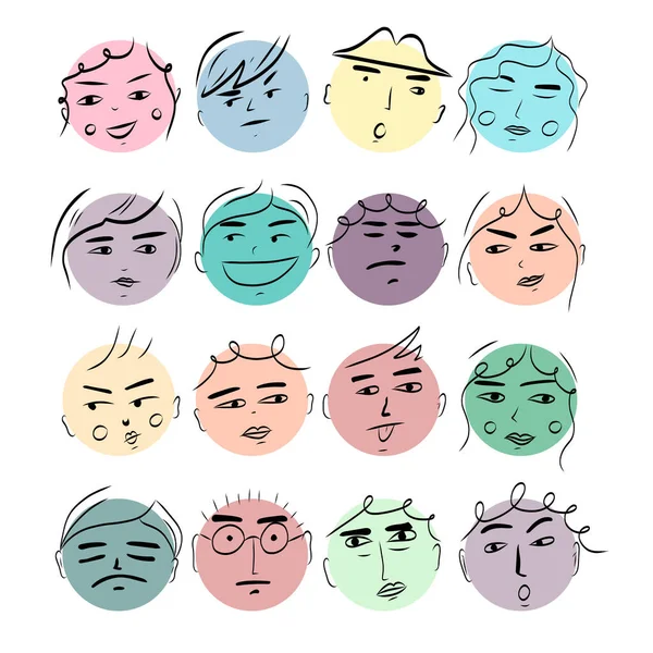 Caras Cômicas Abstratas Redondas Com Várias Emoções Personagens Desenhos Animados —  Vetores de Stock