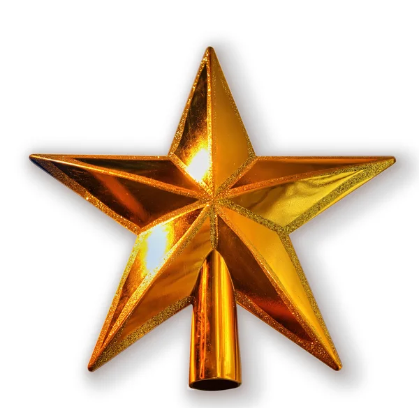 Новорічна золота зірка ізольована на білому — стокове фото