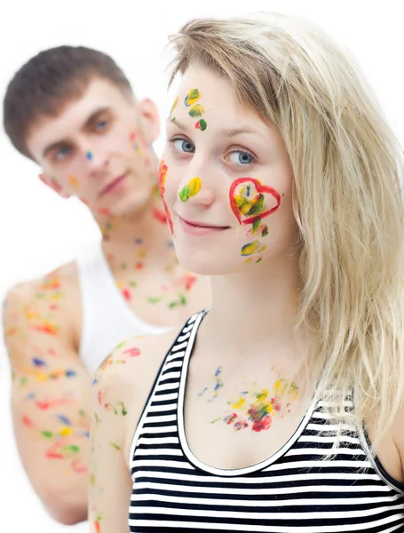 Πορτρέτο του νεαρό ζευγάρι με χρώματα — Φωτογραφία Αρχείου