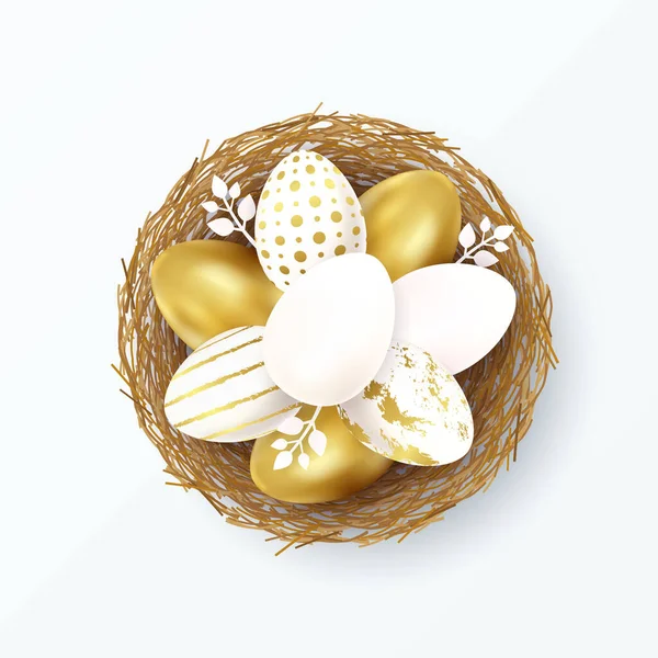 Tarjeta Felicitación Feliz Pascua Huevos Pintados Vacaciones Primavera Fondo Pascua — Vector de stock