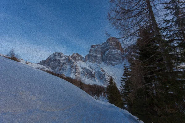 Illustration mit Ölmaltechnik der Nordwand des Monte Pelmo — Stockfoto