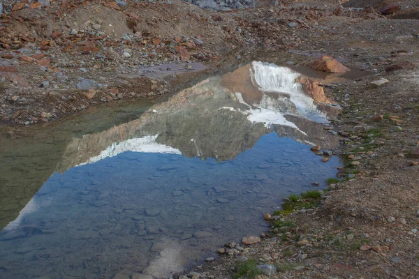 Berg och glaciärer reflekteras på en kristallklar damm, Alto Adige, Italien — Stockfoto
