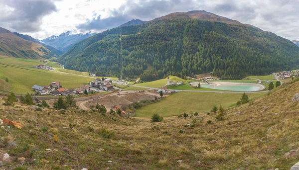 Panorama Small Alpine Village Church Lake Vallelunga Alto Adige Italy — Stock Photo, Image