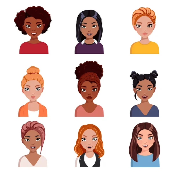 Happy Business Woman Avatar Set Different Ethnic Women Characters Collection — Stock vektor