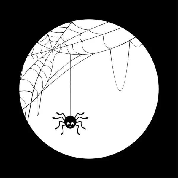 Хэллоуинский паук висит на верёвке паутины над полнолунием. — стоковый вектор