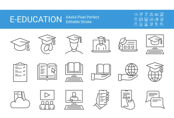 Icono conjunto de educación en línea. Carrera vectorial editable. Iconos de aprendizaje electrónico y aprendizaje digital. — Archivo Imágenes Vectoriales