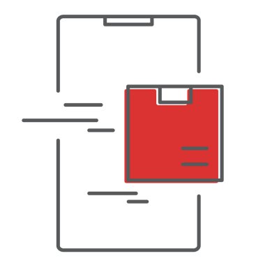 Mobil ekspres dağıtım simgesi. Düzenlenebilir vektör vuruşu. Piksel mükemmel. Cep telefonu ve karton kutu.