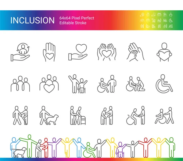 Conjunto de iconos de inclusión y diversidad. Carrera vectorial editable. — Archivo Imágenes Vectoriales