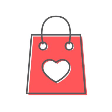 Kalpli vektör kırmızı alışveriş torbası Simgesi.