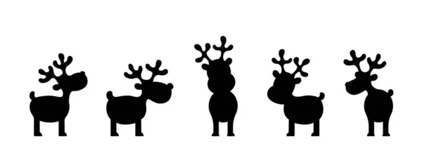 Silhouettes of rudolph reindeer isolated on a white background. Set of cartoon reindeer icons for design use. — Stock Vector