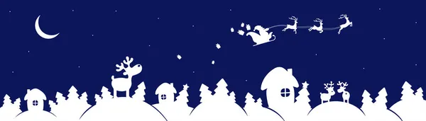 Patrón navideño con renos Rudolph y Santa Claus. Fondo horizontal de Navidad dibujado a mano con renos, casa, árbol de Navidad. — Vector de stock