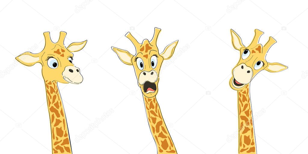 Three hand-drawn giraffe heads set.