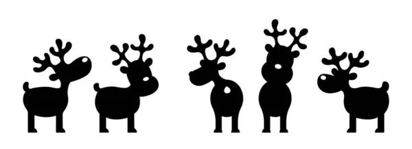 Siluetas de renos de dibujos animados aislados en blanco. Conjunto de iconos de renos para uso de diseño. — Vector de stock
