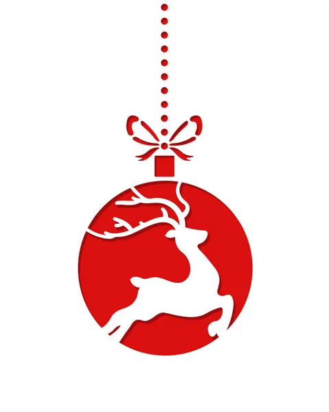 Adorno de Navidad vector rojo con renos. Plantilla para corte por láser. — Vector de stock