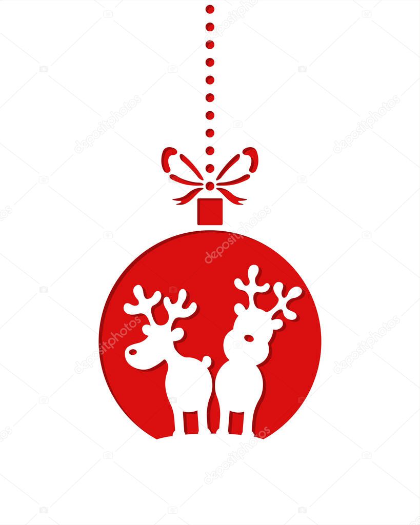 Christmas ornament with two reindeer. Template for laser cut.