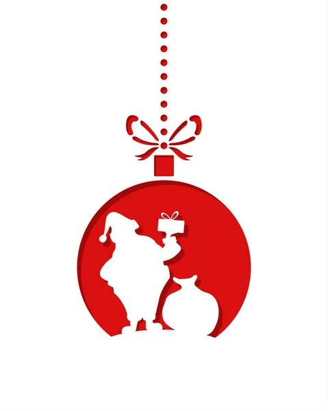 サンタは彼の手に贈り物を持っています。クリスマスの飾り付きグリーティングカードテンプレート. — ストックベクタ