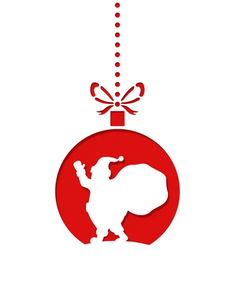Santa Claus está llevando una gran bolsa de regalos y agitando su mano. Silueta para corte láser con adorno de Navidad. — Archivo Imágenes Vectoriales