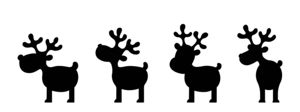 Siluetas de renos navideños, juguetes navideños, renos negros aislados sobre fondo blanco. — Vector de stock