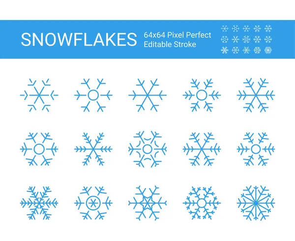 눈송이 세트. 벡터 스트로크를 이용한다. 픽셀 완벽 해요. — 스톡 벡터