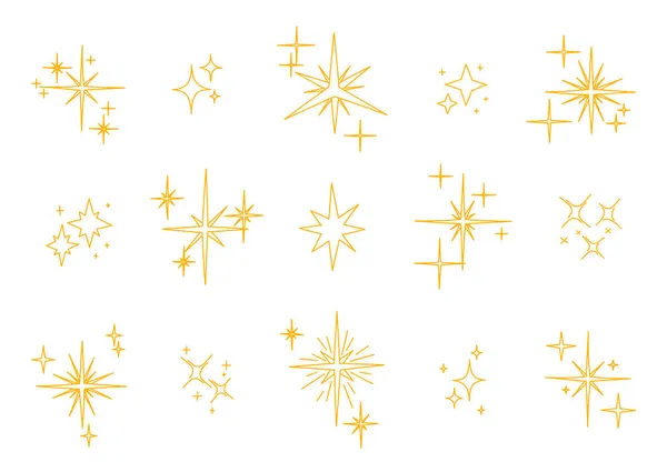 Vector conjunto de oro dibujado a mano garabato estrellas icono. — Vector de stock