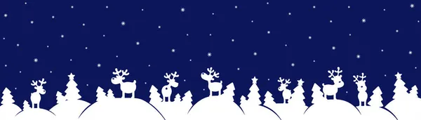 Banner horizontal largo con árbol de Navidad y renos. Plantilla de invierno vectorial para corte láser. — Archivo Imágenes Vectoriales