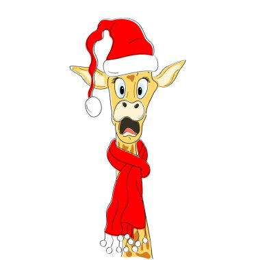 Beyaz arka planda sürpriz Noel zürafası.