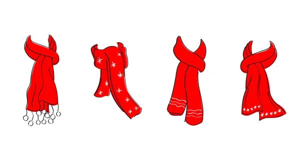 Колекція каракулів червоних шарфів . — стоковий вектор