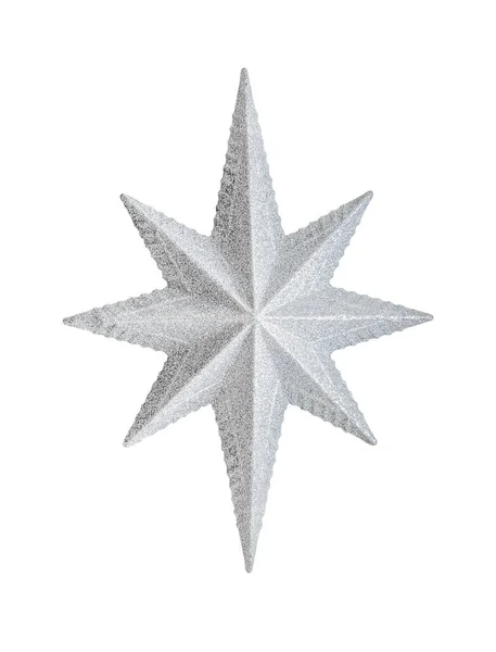 Decoración navideña estrella de plata aislada sobre un fondo blanco . — Foto de Stock
