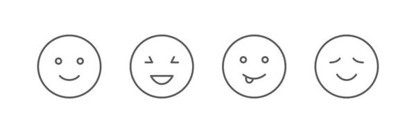 Emoticon Zeilensymbole. Vier Vektor einfach lächelnde Gesichter. Emoji-Symbole. Essbarer Schlaganfall. — Stockvektor