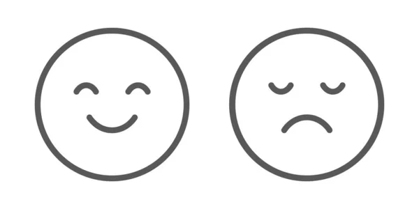 Vektor einfaches Emoji des Zufriedenheitsgrades. Kundenfeedback in Form von Emotionen-Symbolen. Gutes und schlechtes einfaches Gesicht, Lächeln und traurige Emoticons. — Stockvektor