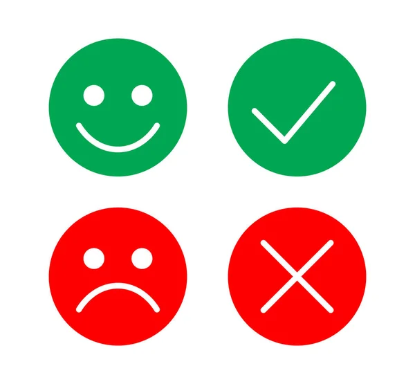 Marca de verificación y cruz icono. Emoticono bueno y malo verde y rojo. — Archivo Imágenes Vectoriales