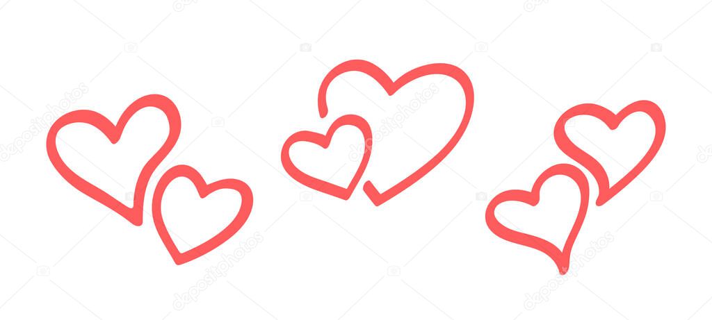 Two red hearts at white background. Symbol of love. Happy Valentines day.