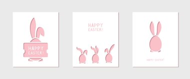 Paskalya tebrik kartı seti. Lazer kesimi için tavşan kulaklı Paskalya yumurtası. Paskalya kartında paskalya yumurtaları silueti var..