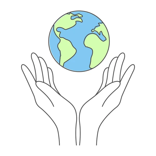 Zwei offene Hände mit dem Planeten Erde. Ökologisches Konzept. — Stockvektor