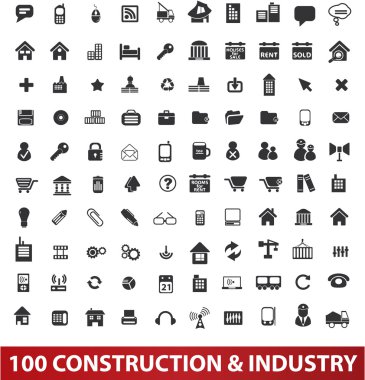 100 Mimarlık, İnşaat & Sanayi simgeler kümesi, vektör