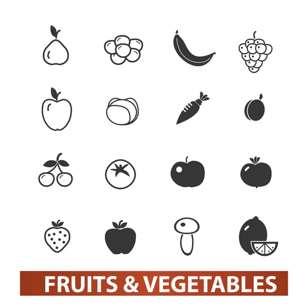 Conjunto de iconos de frutas y verduras, vector — Archivo Imágenes Vectoriales