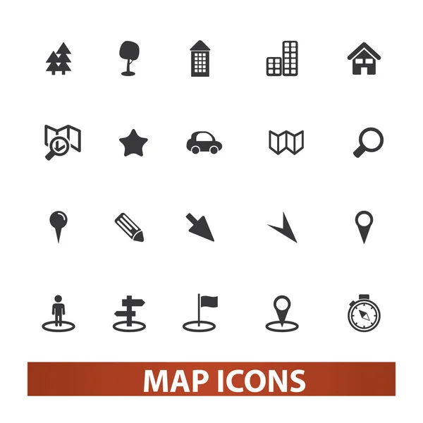 Carte & icônes de navigation ensemble, vecteur — Image vectorielle