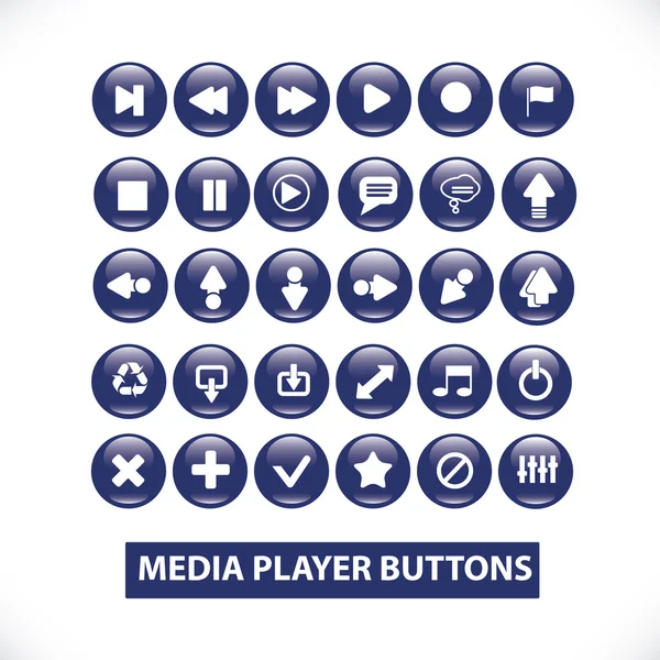 Media player blue glossy buttons set, vector — Stock Vector