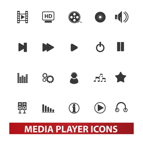 Media player icons set, vector — Stock Vector