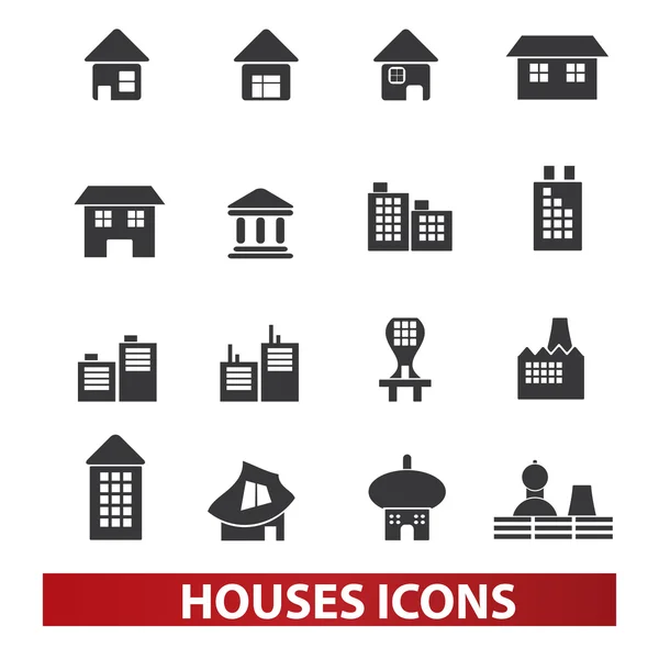 Casas & conjunto de iconos de construcción, vector — Archivo Imágenes Vectoriales