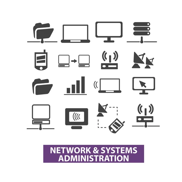 Netzwerk & Systemverwaltung Symbole gesetzt, Vektor — Stockvektor