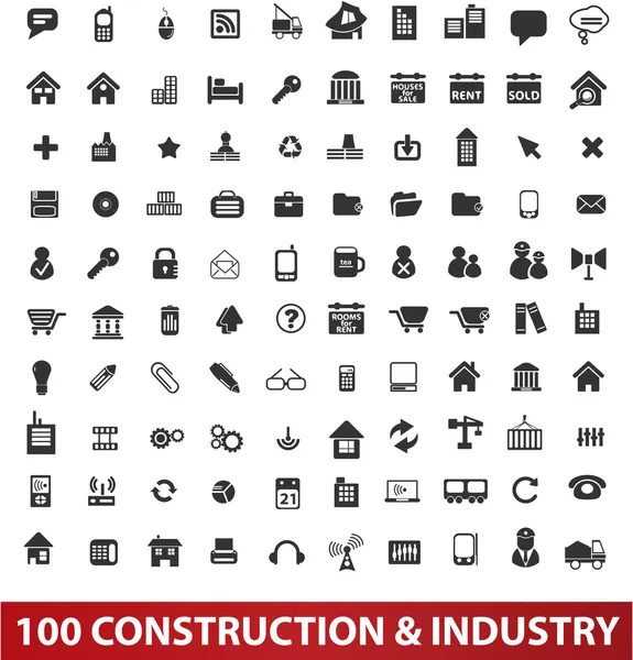 100 conjunto de iconos de arquitectura, construcción e industria, vector — Archivo Imágenes Vectoriales