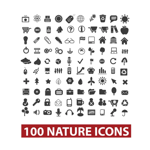 100 nature icons set, vector — Stock Vector