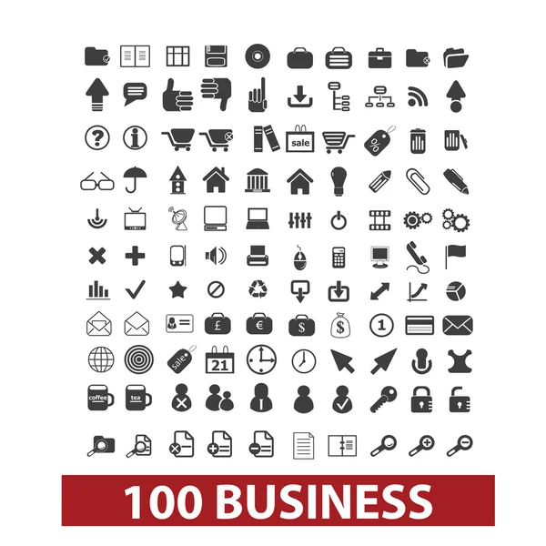 100 business and office icons, signs set, vector Stock Vector
